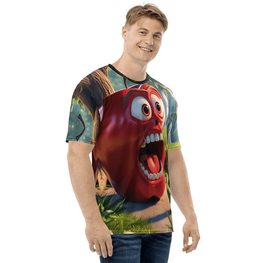 Surprised Apple & Caterpillar Cartoon T-Shirt - Custom Design Tee product image (4)