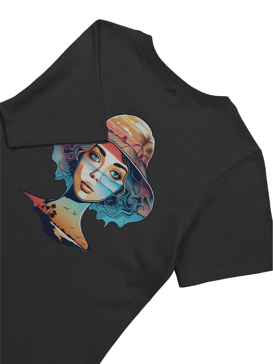 Girl with Sunhat and Tropical Sunset Beach Scene T-shirt B+C Relaxed Fit product image (4)