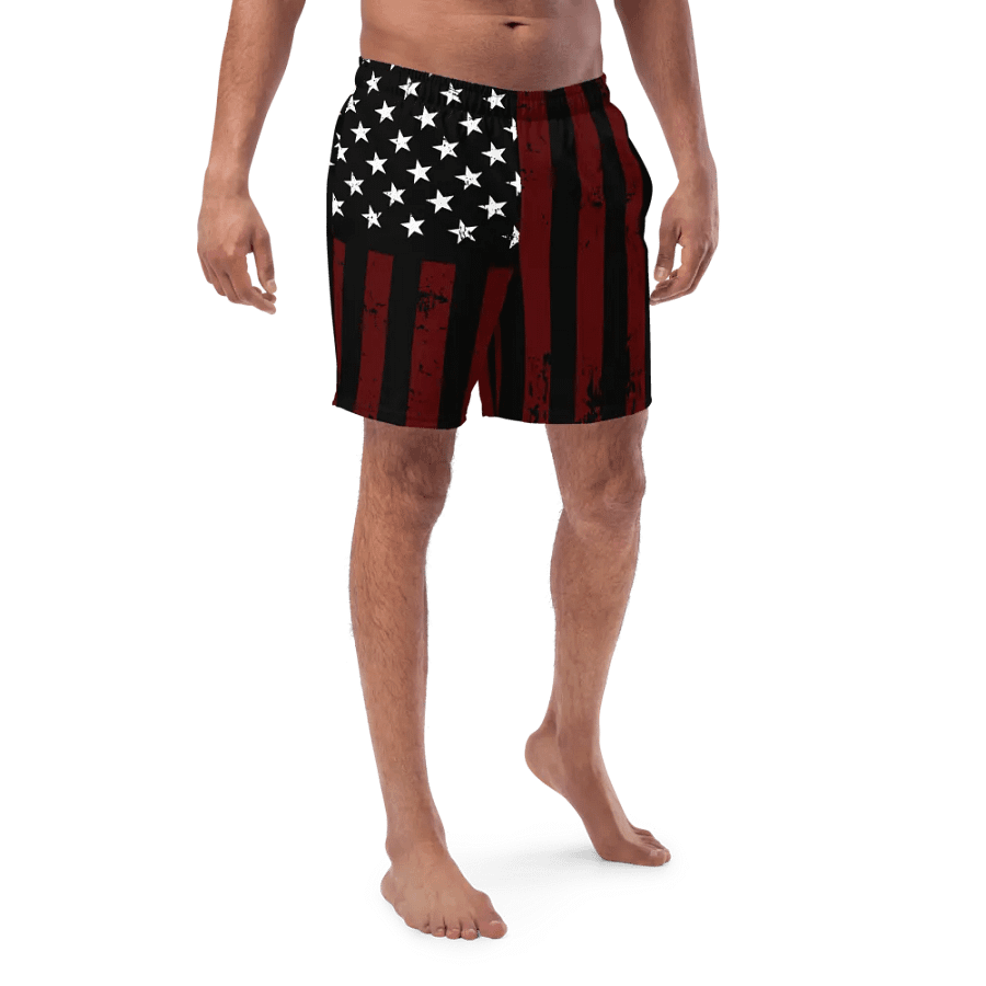 Distressed Black & Red Americana Swim Trunks product image (1)