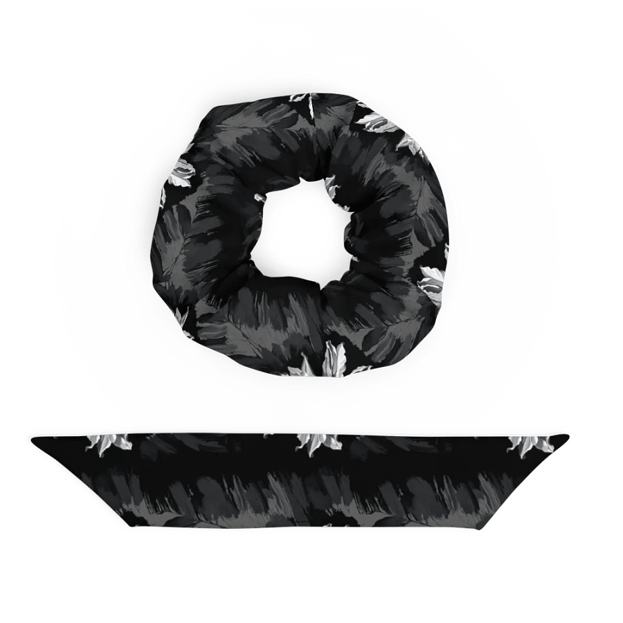Hair Scrunchie - Painted Gray Flowers on a Black Background product image (5)