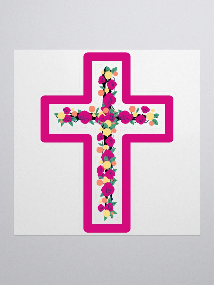 Pink & Yellow Floral Cross With Pink Border Sticker product image (2)