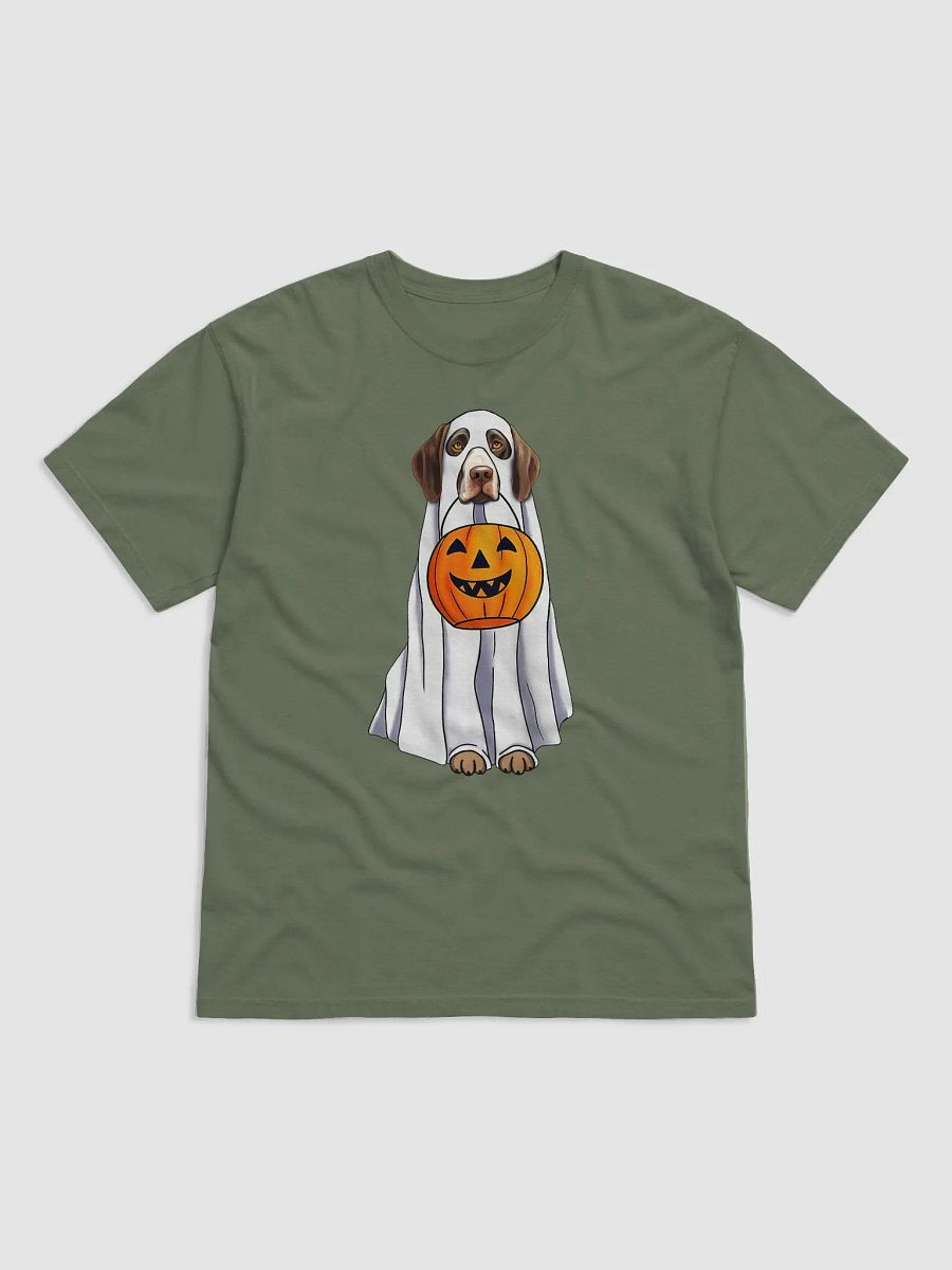 German Shorthaired Pointer Halloween Tee | Funny Halloween GSP Wearing a Ghost Costume with Pumpkin Basket product image (2)