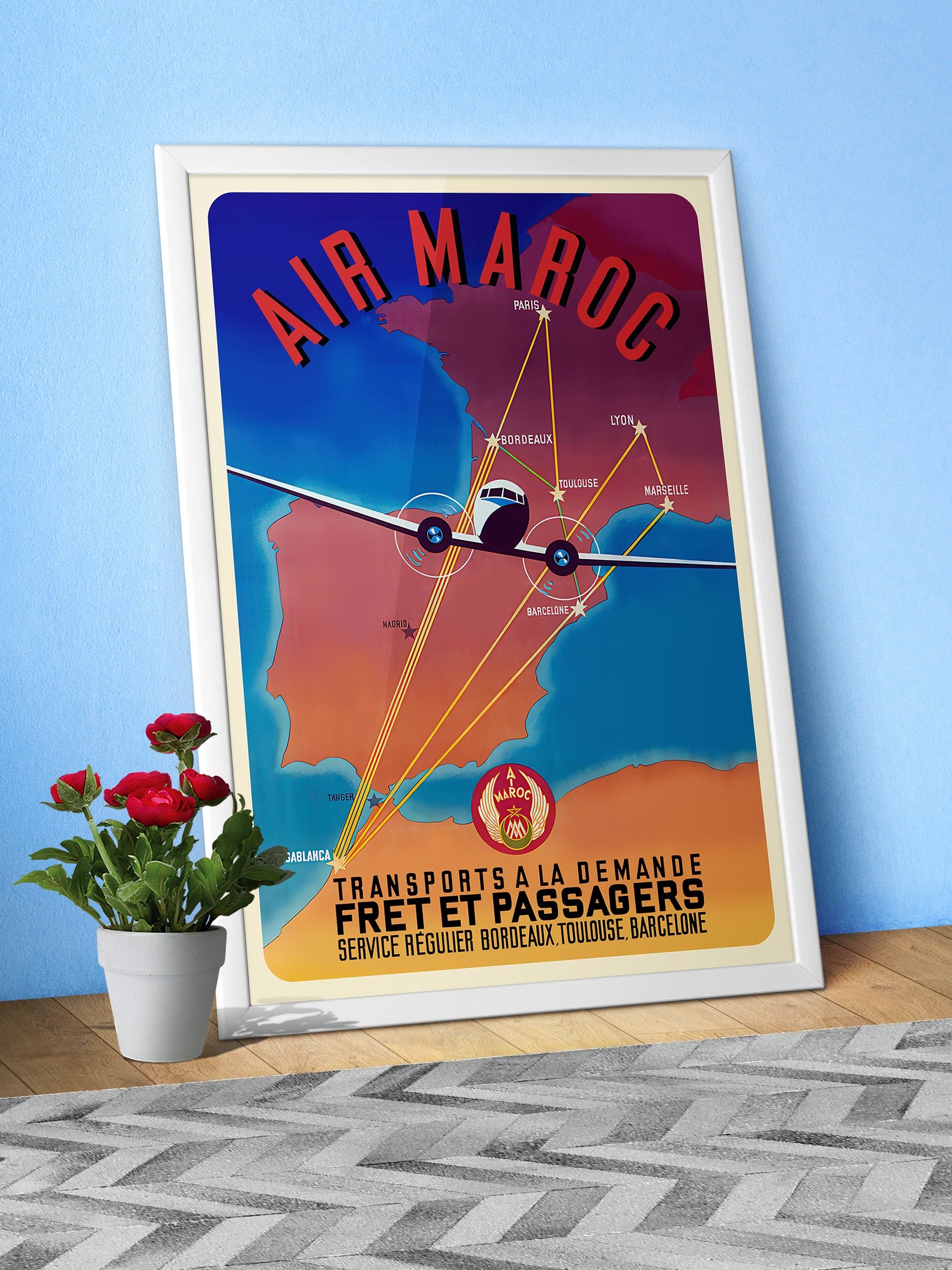 Morocco, Air Maroc, 1951 (Very Rare poster, Enhanced) — retro travel poster, vintage travel print product image (6)