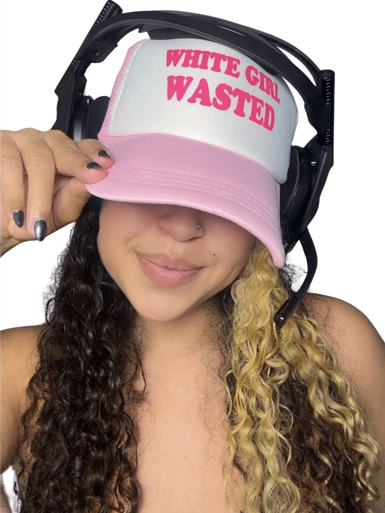 "White Girl Wasted" Trucker Hat – Pink & White Snapback product image (3)