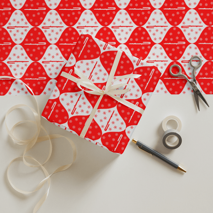 Flutes and Snowflakes - Bass - Red Gift Wrap Paper product image (2)