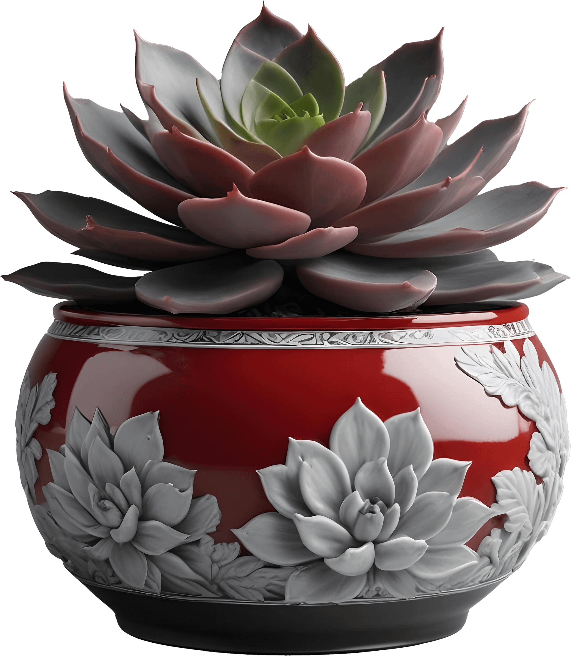 Chinese Succulent Planter – Graceful Floral Motif PNG product image (1)