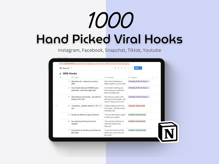 1000 Viral Hooks Bundle For Instagram Reels & Tiktok Videos product image (1)