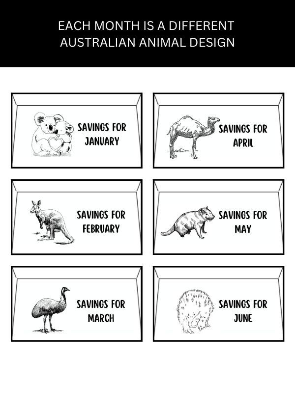 Australian Wildlife Cash Envelope System with Monthly $250 Savings Tracker – Set of 12 product image (5)