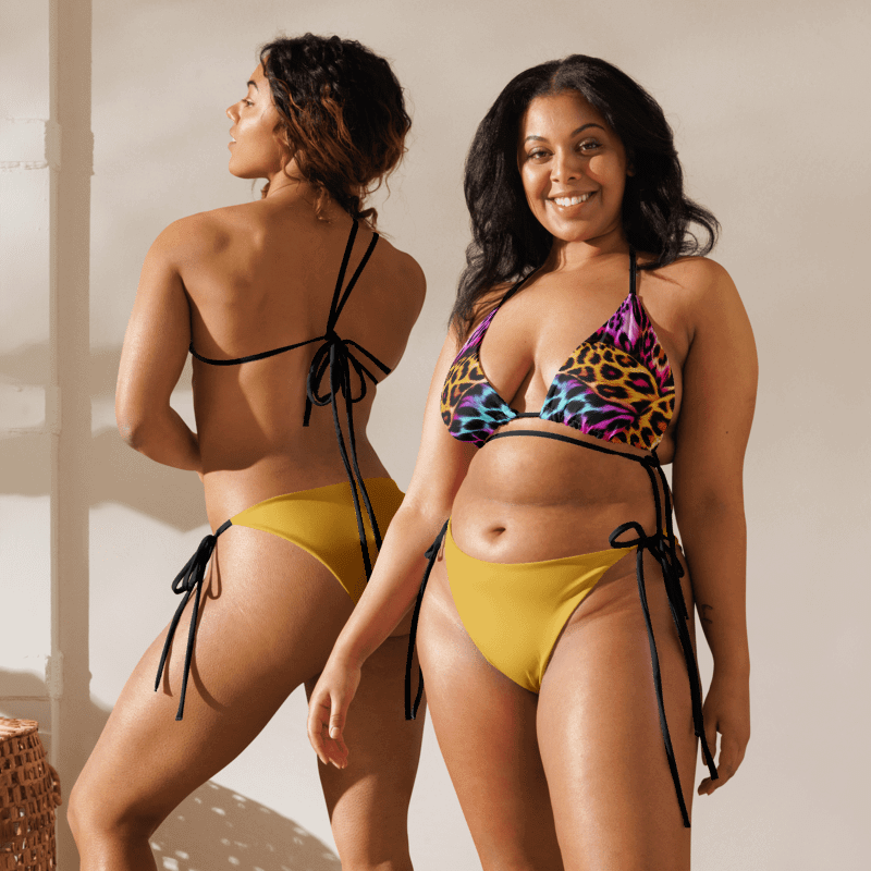 Colorful Leopard Print Low Rise Cheeky String Bikini With Yellow Bottoms product image (7)