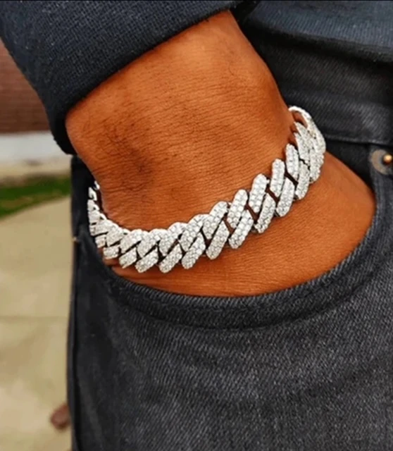 FASHION ICED SILVER 2 ROW RHINESTONE CUBAN LINK BRACELET 9