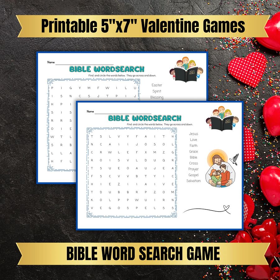 Printable classroom valentine | Christian valentine, Valentine card for kids bundle with bible word search game to download and print now product image (8)