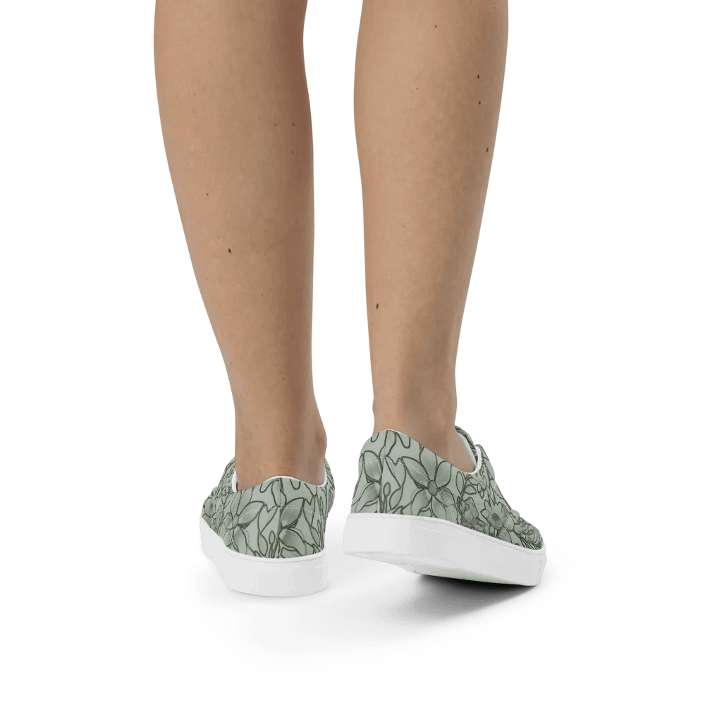 Line art Light Green and Darkgreen Floral/Women's Lace-Up Canvas Shoes by Allcolor product image (7)