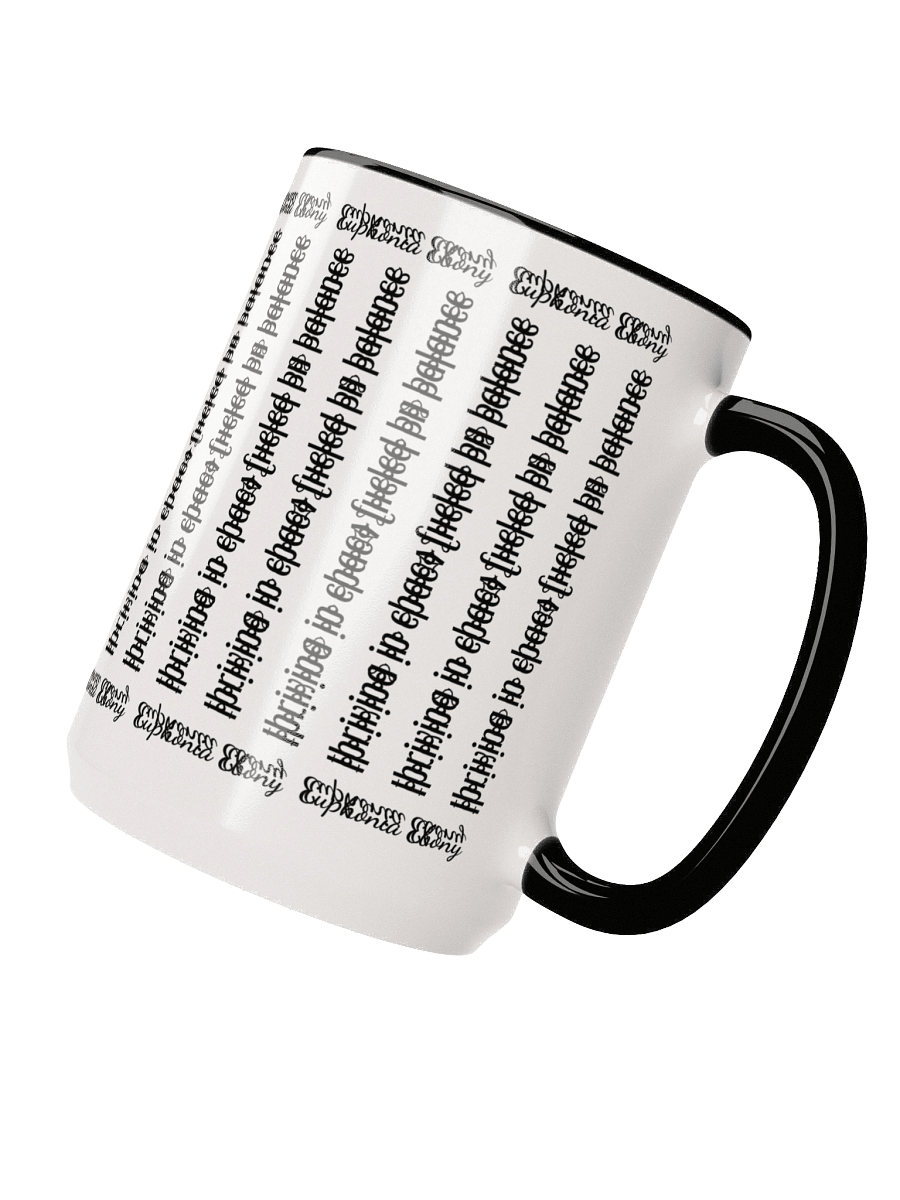 Can you spot it - Cryptic message mug "thriving in chaos fueled by balance" with border: 'Euphonia Ebony' product image (11)