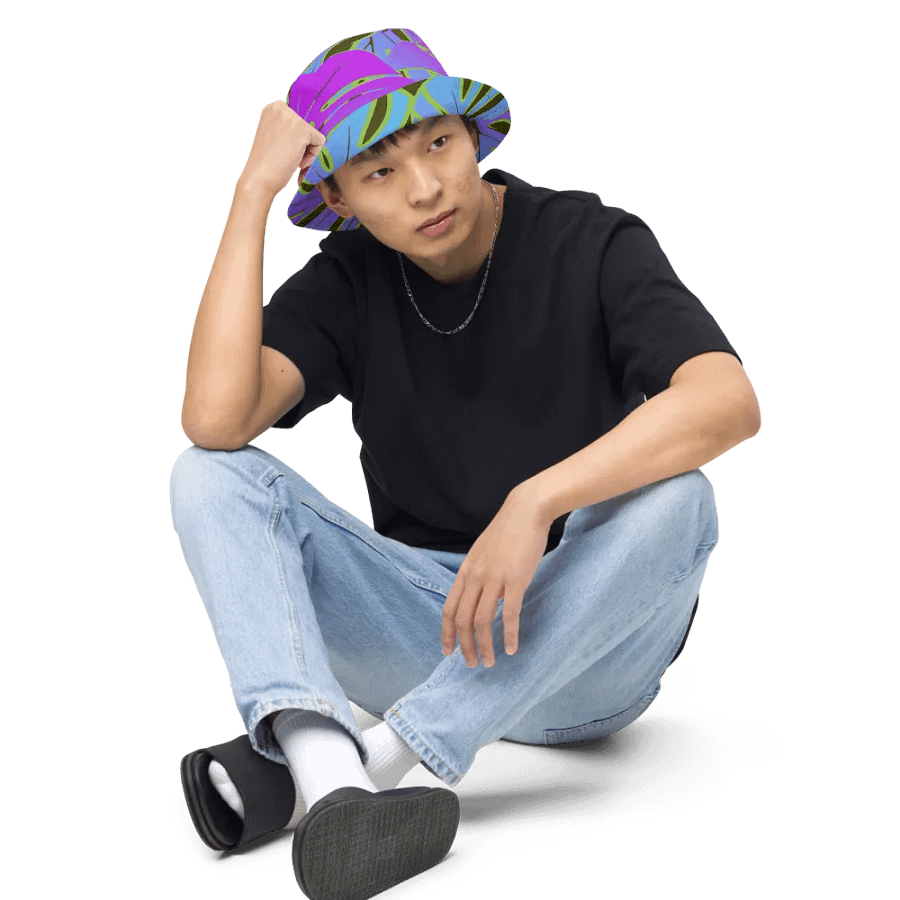 Dark Mode Neon Monstera Madness Reversible Bucket Hat product image (5)