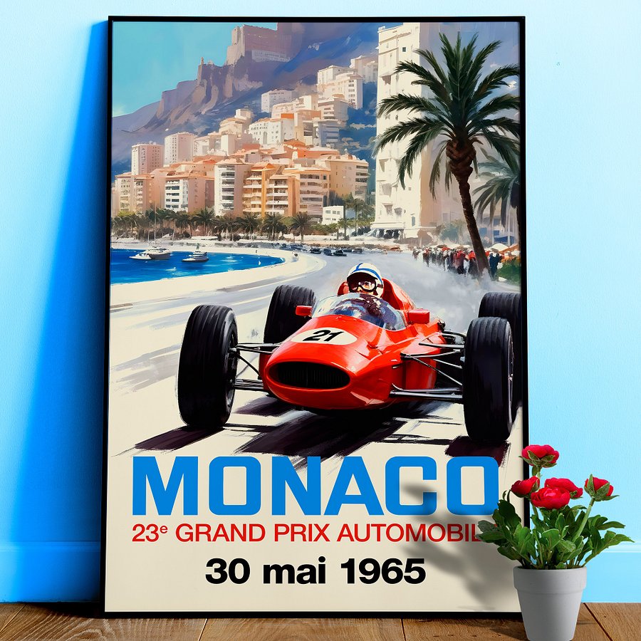 Monaco Grand Prix 1965 Poster — Vintage F1 Racing Wall Art, Retro Motorsport Print product image (1)