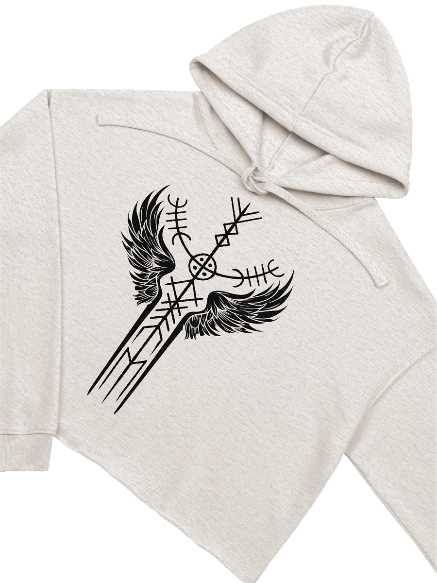 The Valkyrie Stave Fleece Crop Hoodie (black print) product image (1)