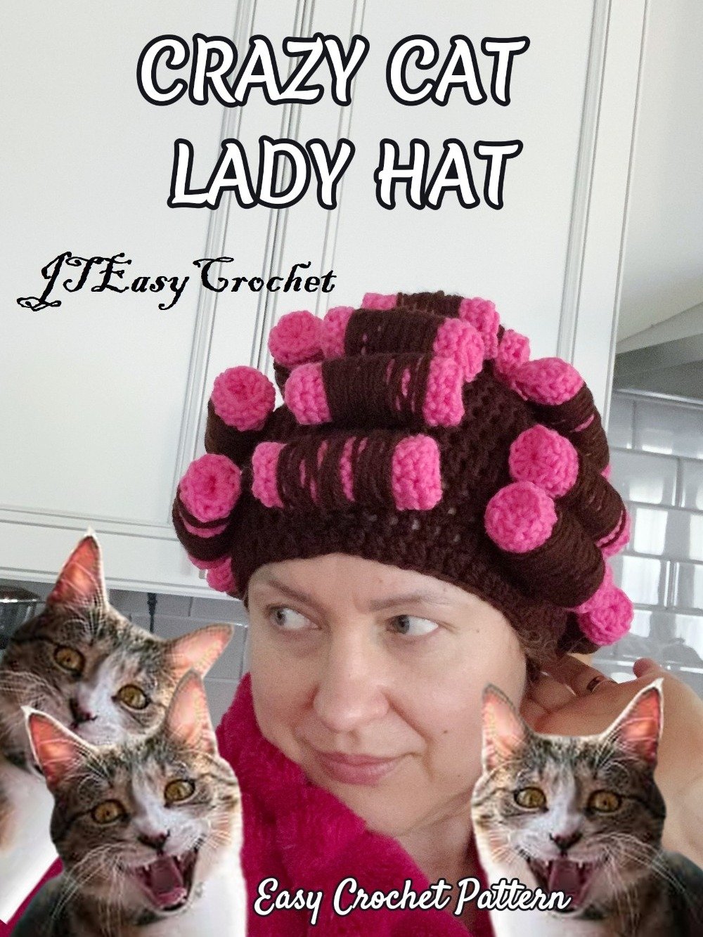 Crazy Cat Lady Hat Crochet Pattern, Crochet Curler Wig Hat Pattern, Beautician Cap with Foam Rollers, ALL Sizes product image (9)