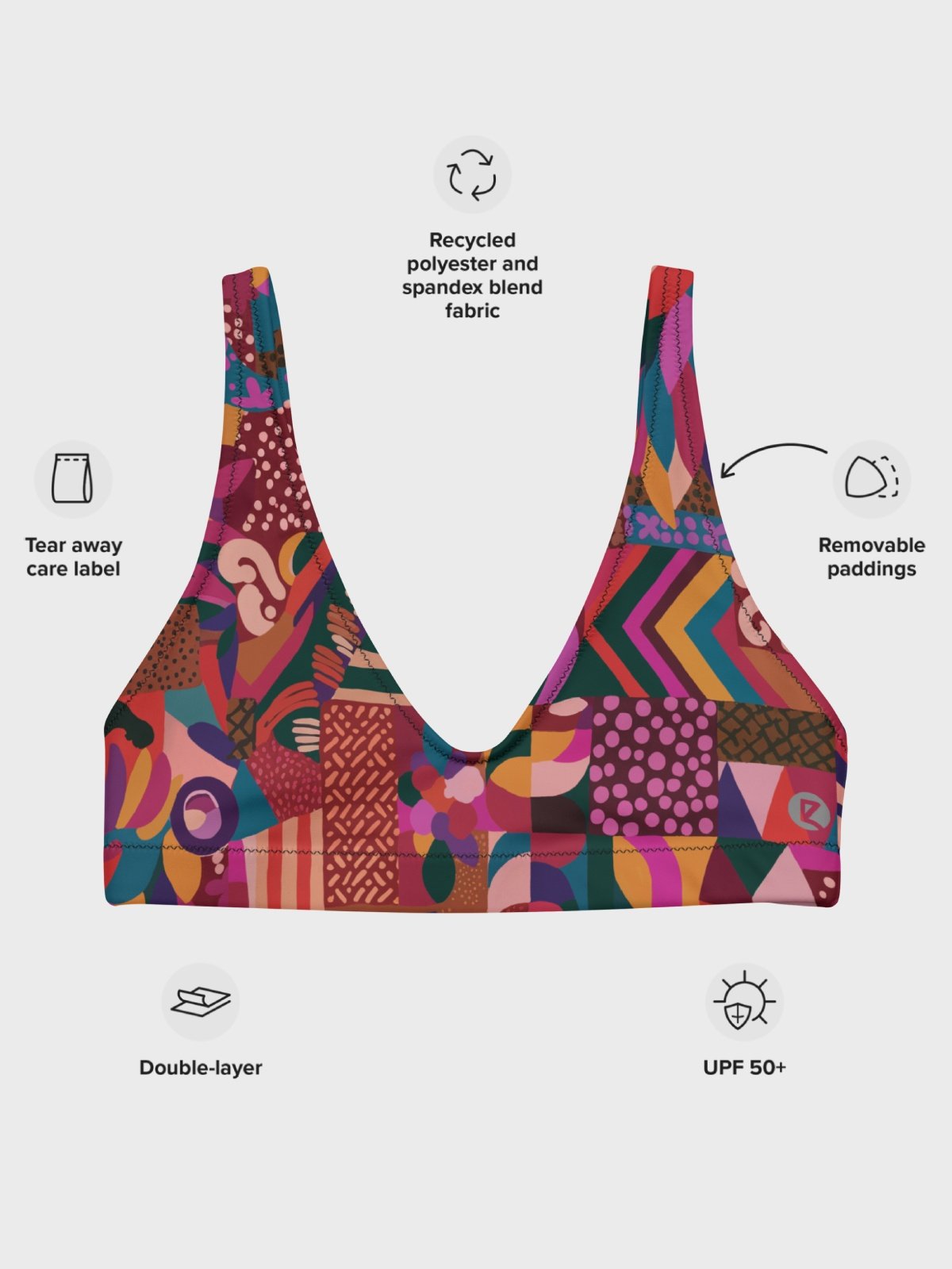 Recycled Padded Bikini Top "Abstract African Ethnic Pattern" product image (7)