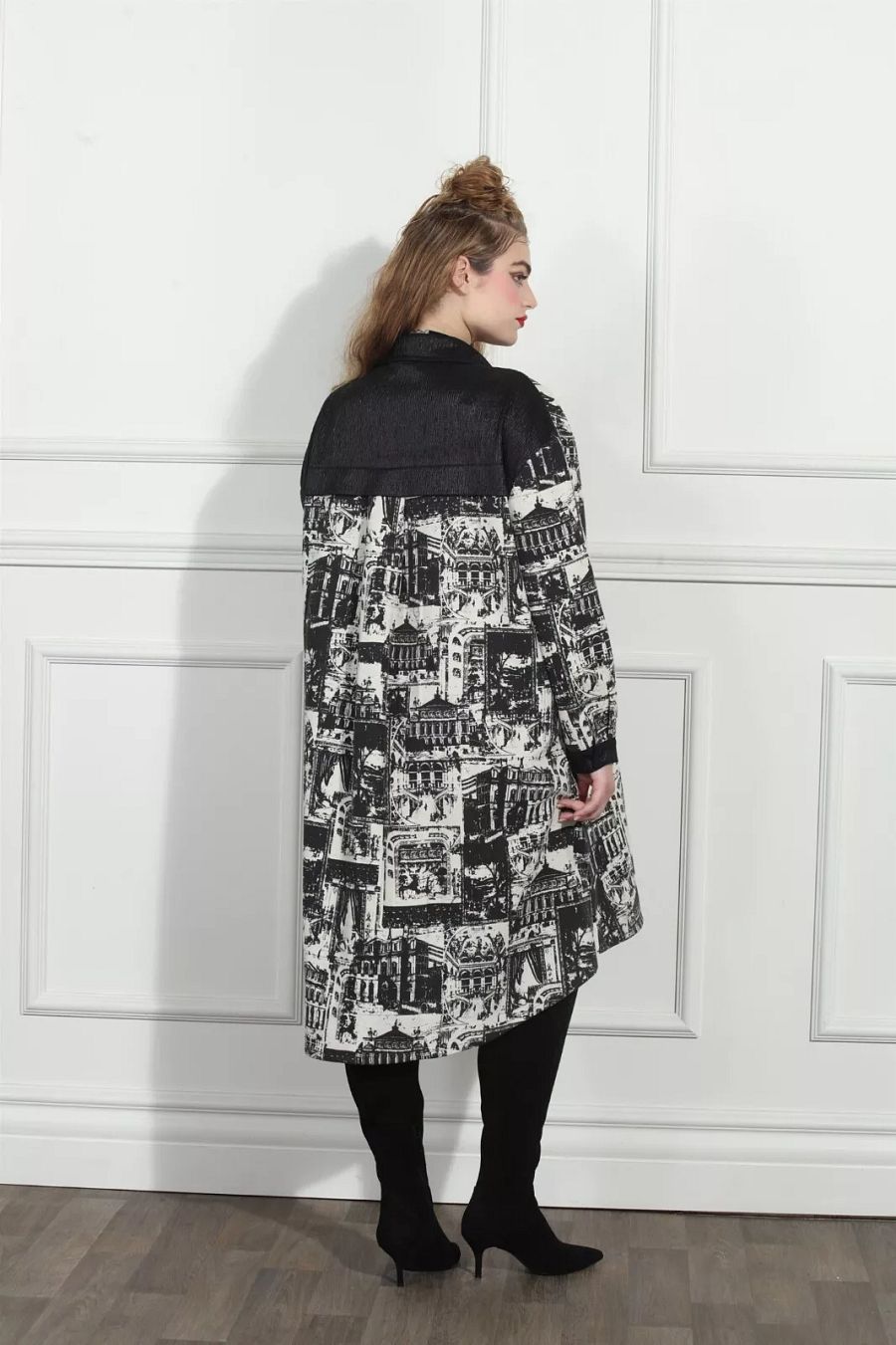 Size Tall Luxe Moda Twill Print Coat, Jacket Dress Beige and Black product image (3)