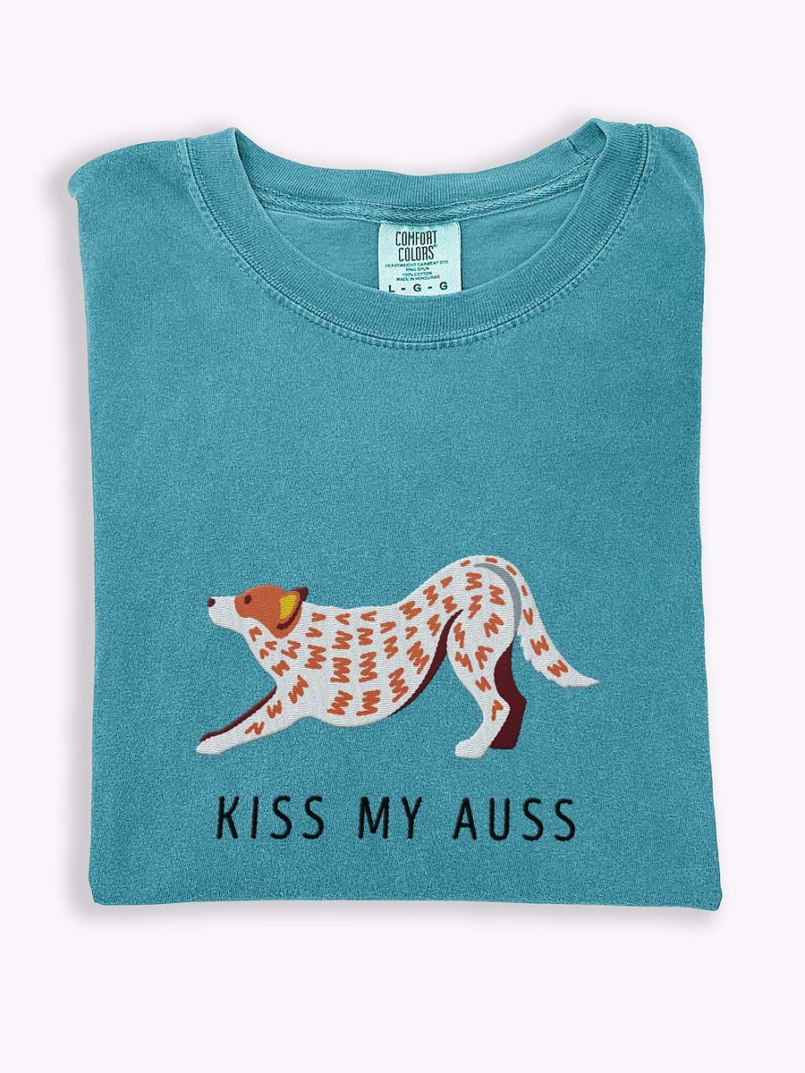 Kiss My Auss T-Shirt(Embroidered) of an Australian Cattle Dog(Red Heeler) product image (1)