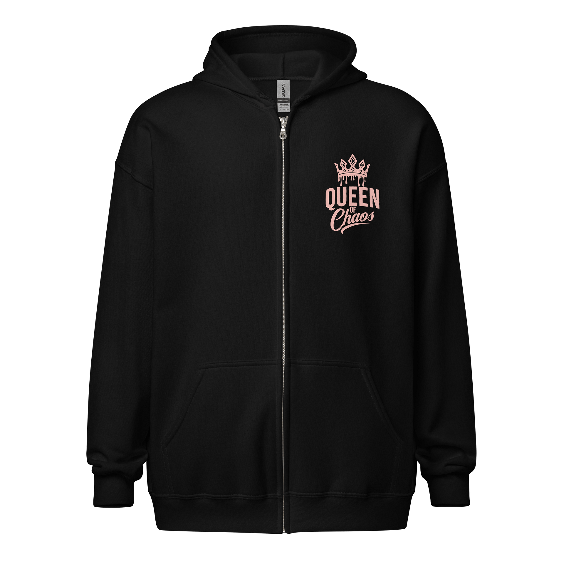 Queen of Chaos Zippered Hoodie (Pink Text) product image (1)