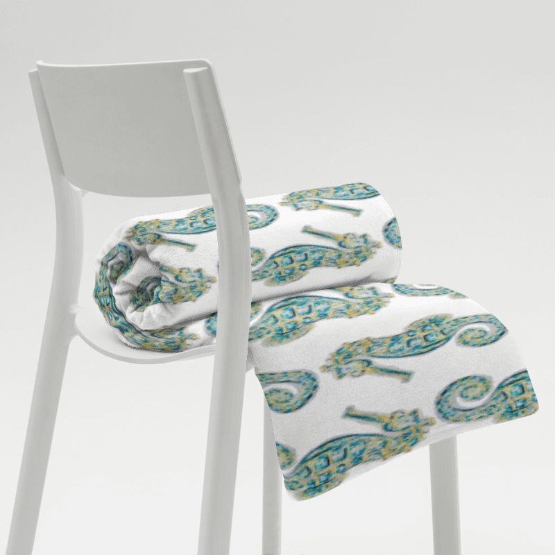 Painted Seahorses on White | Cozy Coastal Throw Blanket | by Monique Faella Designs™ product image (1)