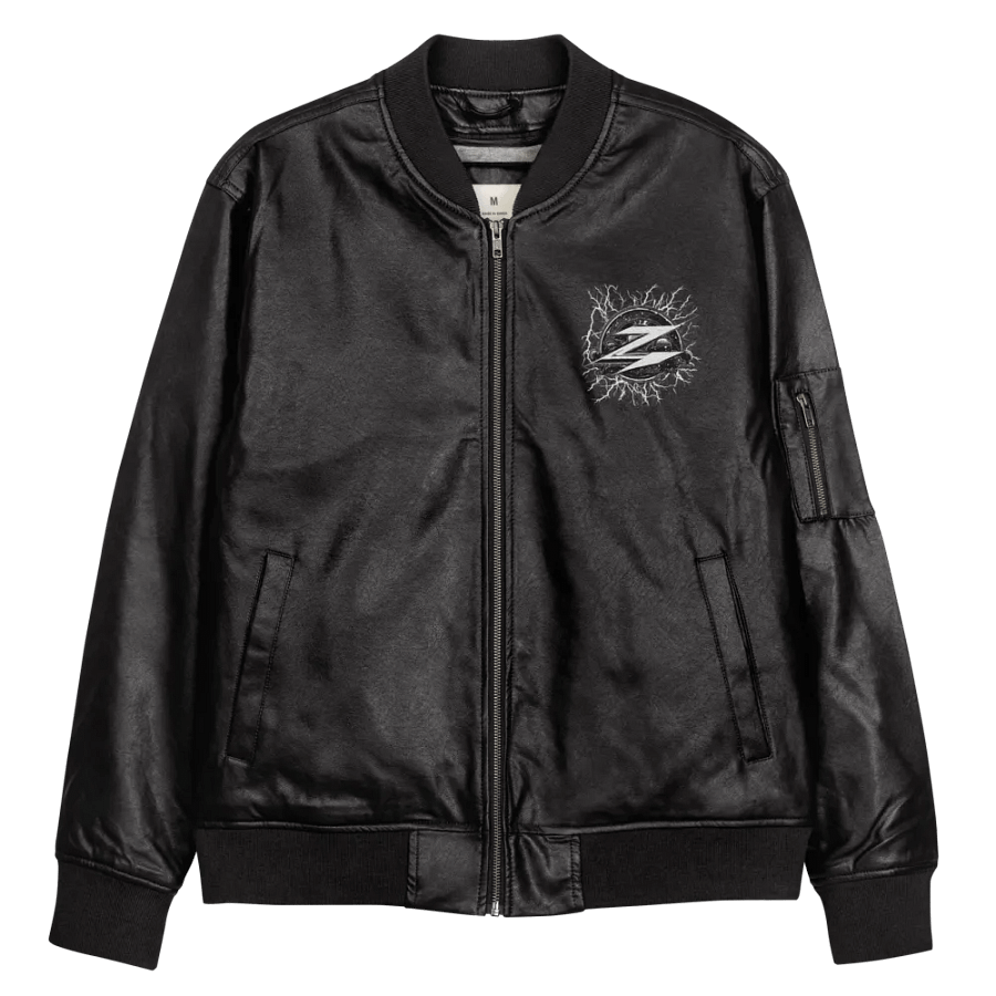 Z Weather Lightning Embroidery Logo Faux Leather Bomber Jacket product image (10)
