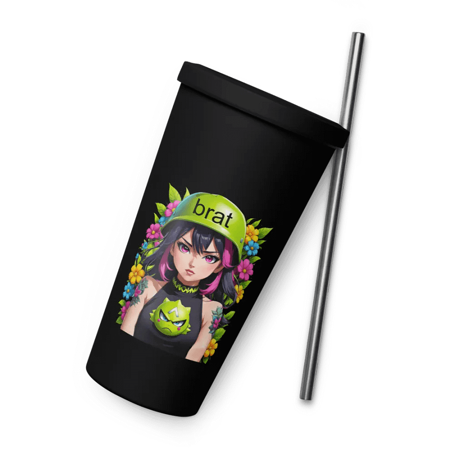 Brat 20 oz Tumbler Cup - Black - Insulated Tumbler with a Straw v6 product image (8)
