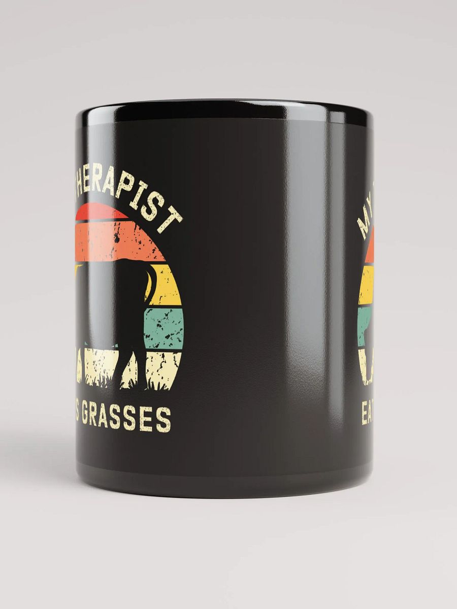 "My therapist grasses-cow" black glossy mug. product image (5)