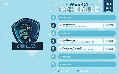 The Streaming Schedule for this week (July 1st-July 7th) has just dropped! Join me for Multiversus on Tuesday and Thursday! O...