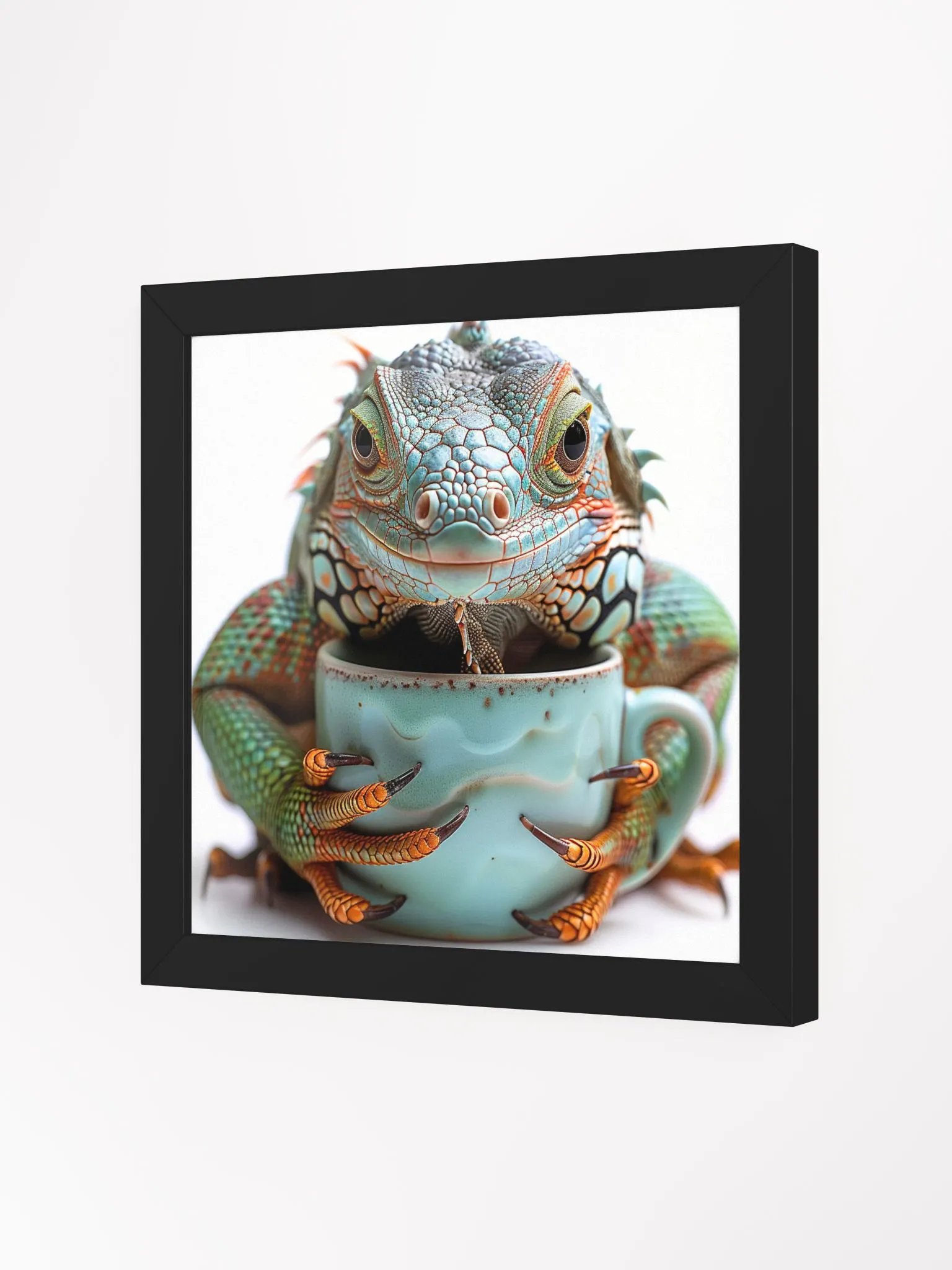Cute Coffee Lover Iguana Lizard Framed Wall Art product image (3)