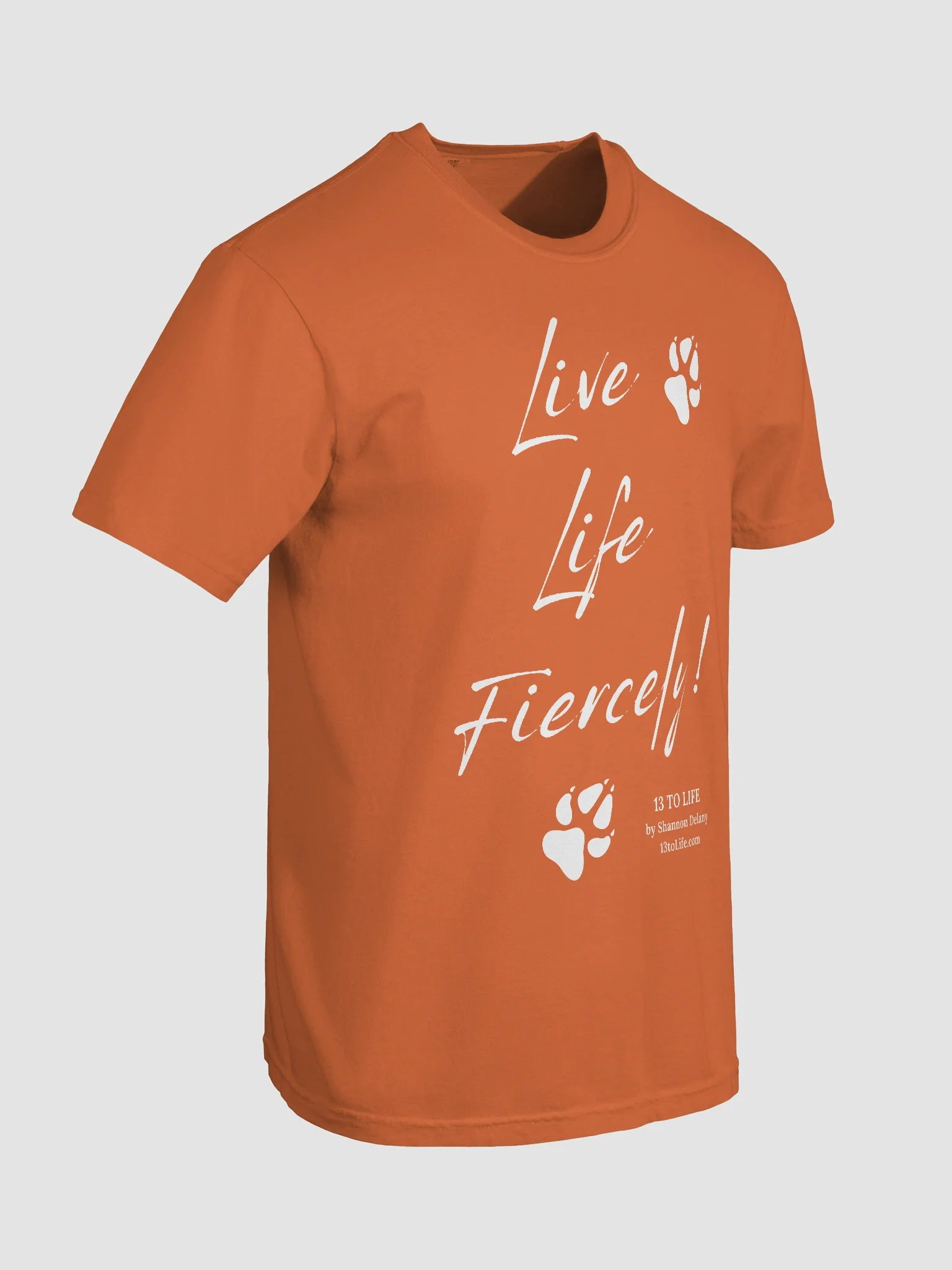 Live Life Fiercely – 13 TO LIFE Paw Print T-shirt – White Print on Color product image (110)