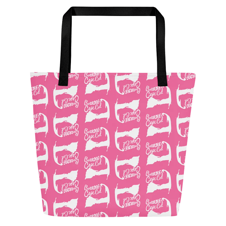 BOURNE to Cape Cod™ | Large Tote Bag with Pocket | Coastal Classic | All-Over Logo Print | White Logo Repeat on Brilliant Rose product image (2)