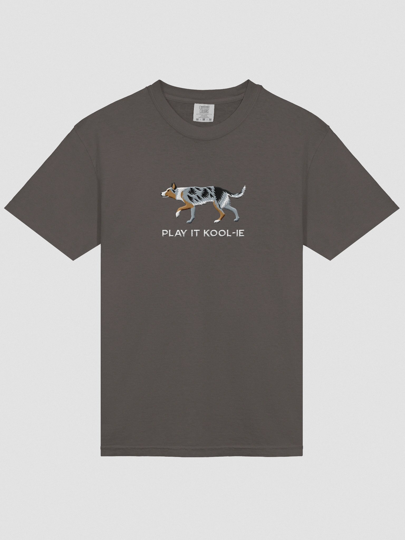 Play It Kool-ie T-Shirt(Embroidered) of an Australian Koolie(Blue Merle Tricolor) product image (6)