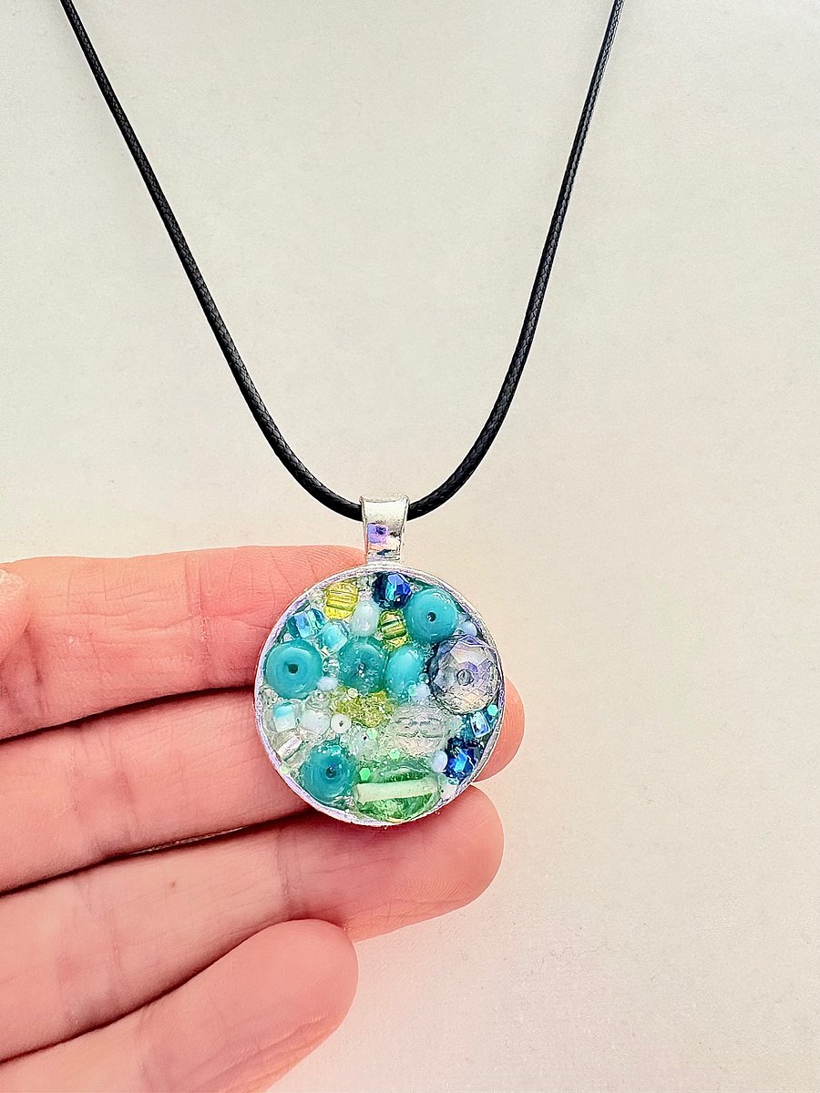 Ocean Dreamscape Pendant Necklace | Handmade Gradient Bead Art | Coastal Charm Jewelry by Monique Faella Designs™ | MFD-00010 product image (4)