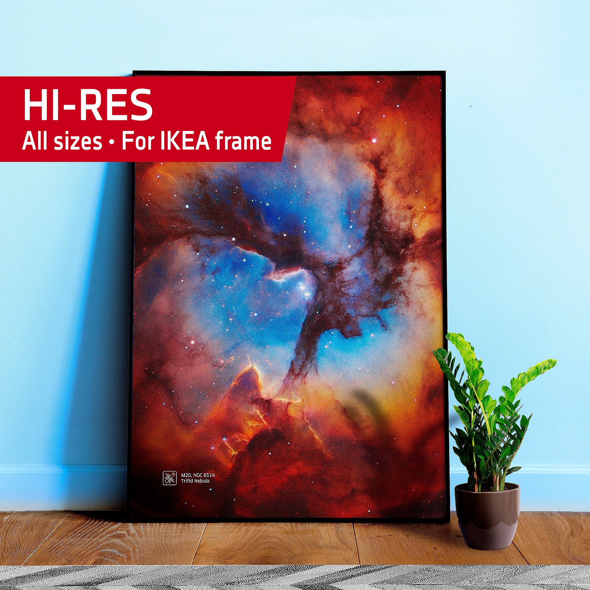 Trifid Nebula M20, NGC 6514, NASA Hubble Space Telescope — Hi-Res Space poster, science poster, space photo product image (1)