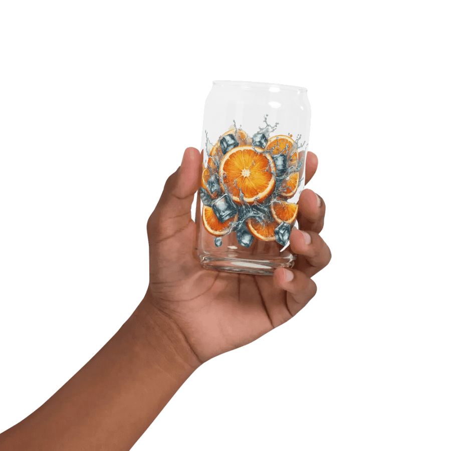 Orange fruit slices floating in the water, water and ice cubes design_01-Can-Shaped Glass product image (2)