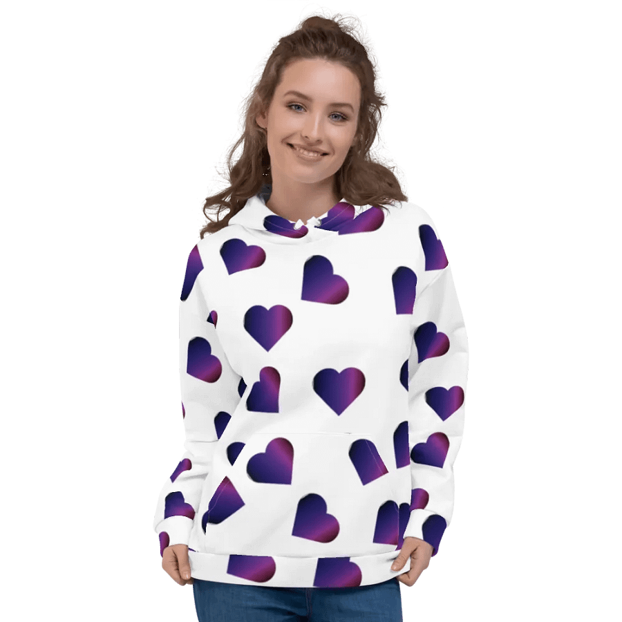 Abstract Love Pattern Purple Hearts on a White Background Unisex Pull On Hoodie product image (4)