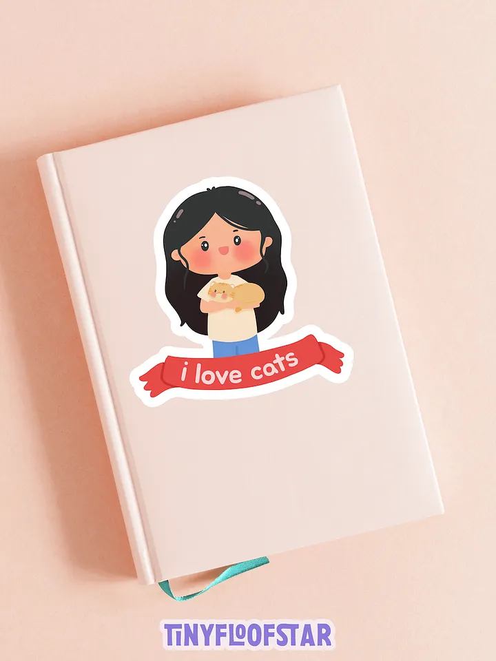 I love cats! Girl with Orange Cat Vinyl Sticker product image (1)