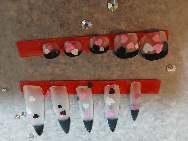 Valentine's Day Matte Black French Manicure Nails product image (1)
