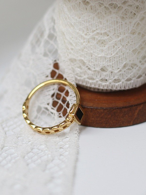 Black Enamel Chain Detail Ring | 18K Gold Plated product image (7)