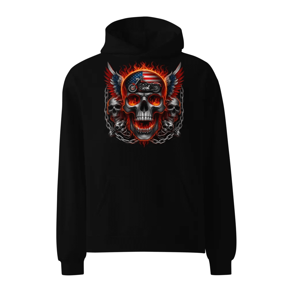 Flaming Skull American Flag Motorcycle Hoodie #26 product image (1)
