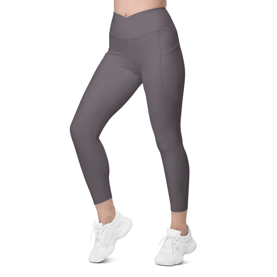 Plain Dark Brown Light Summer Women's High Waisted Premium Crossover Leggings with Pockets by Treasure Pie product image (7)