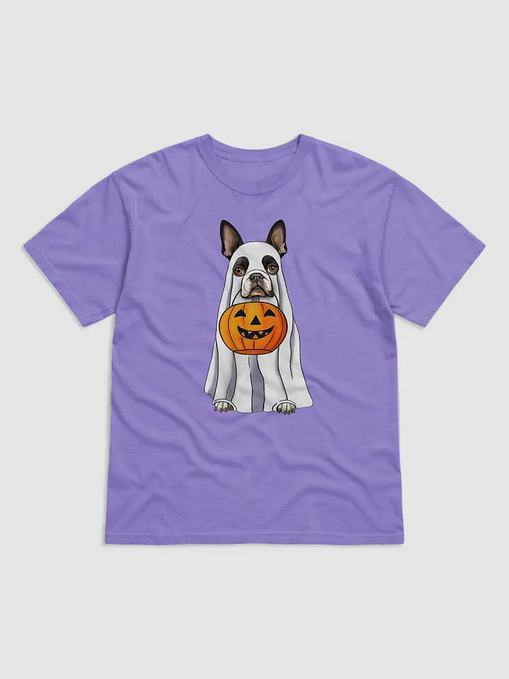 Boston Terrier Halloween Tee | Funny Fall & Halloween Boston Wearing a Ghost Costume with Pumpkin Basket product image (22)