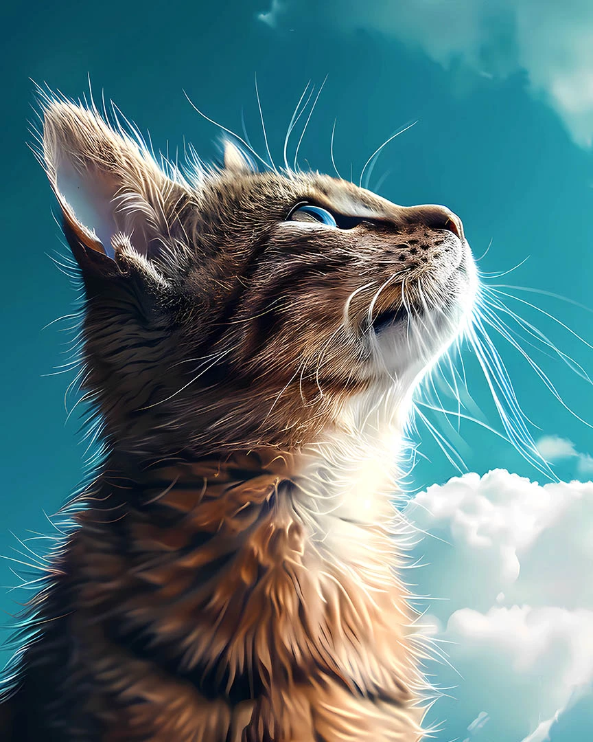 Upward Gaze: Ginger Cat Contemplating the Vast Sky Art Print Matte Poster product image (1)