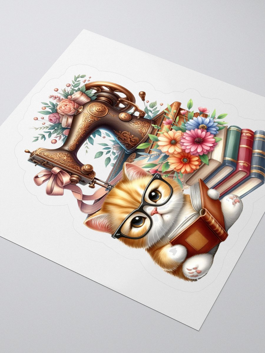 Whimsical Kitten and Sewing Machine Kiss Cut Stickers product image (8)