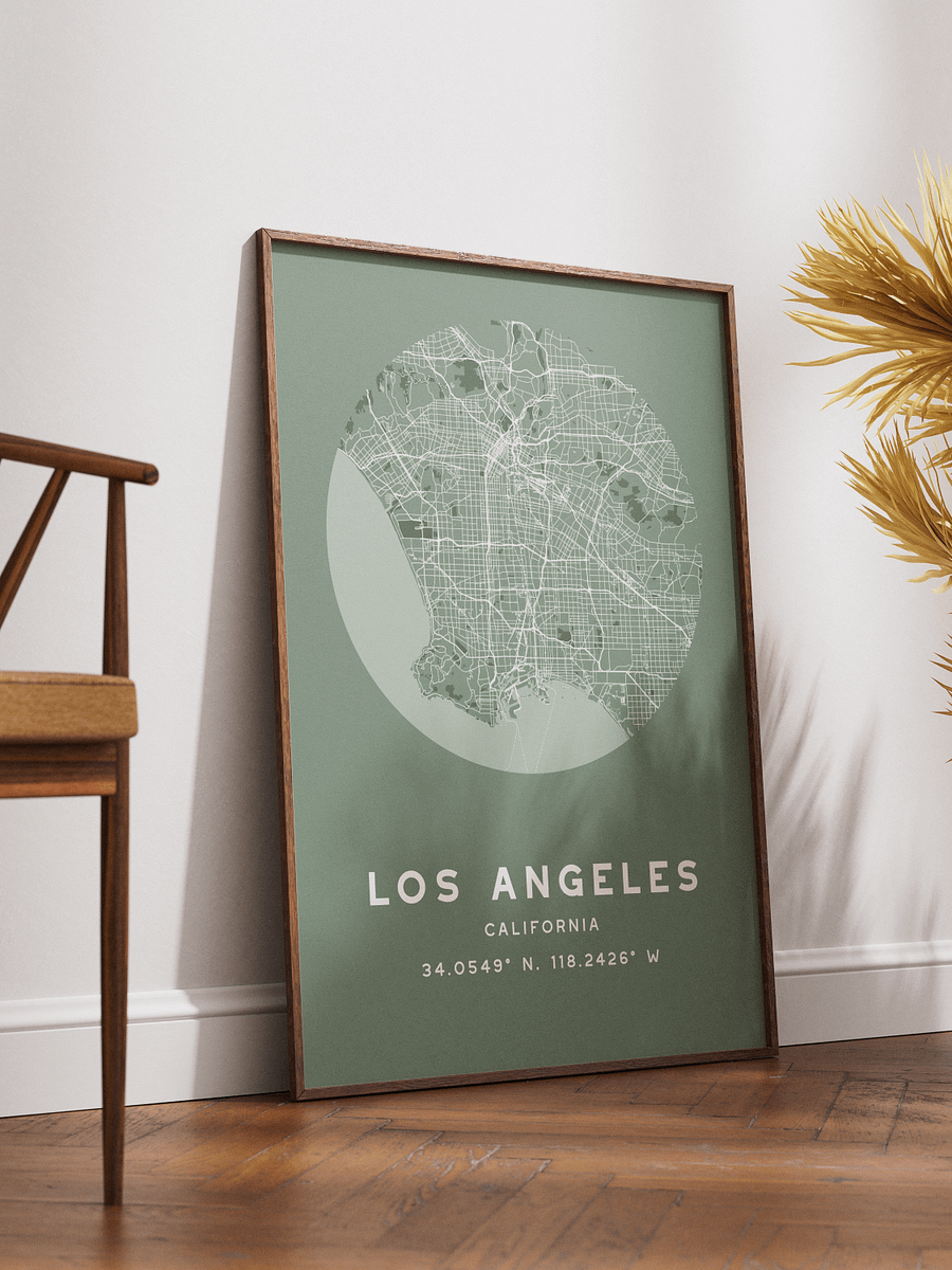 Los Angeles Street Map Poster – Sage Green Minimalist Circular City Art product image (2)