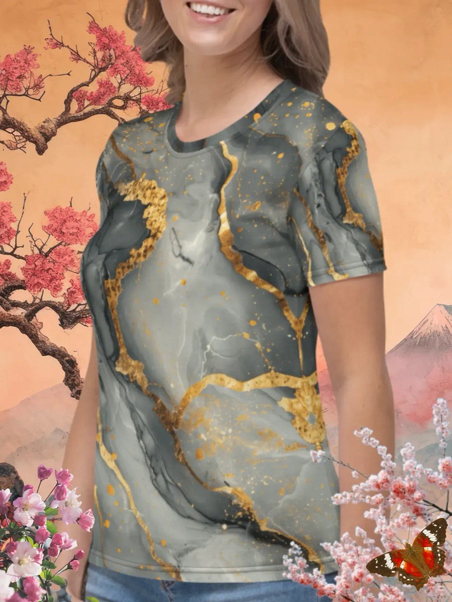 Grey Gold Marble Print T-Shirt product image (2)