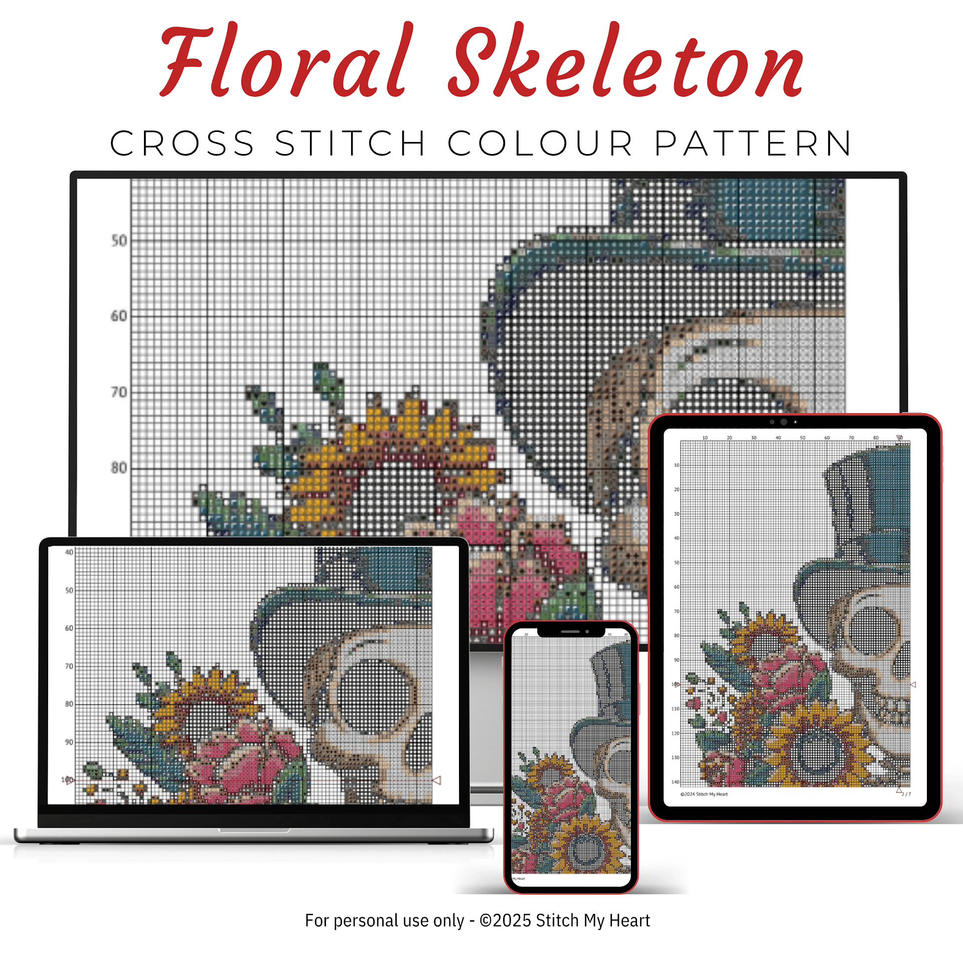 Floral Skeleton Cross Stitch Pattern product image (3)