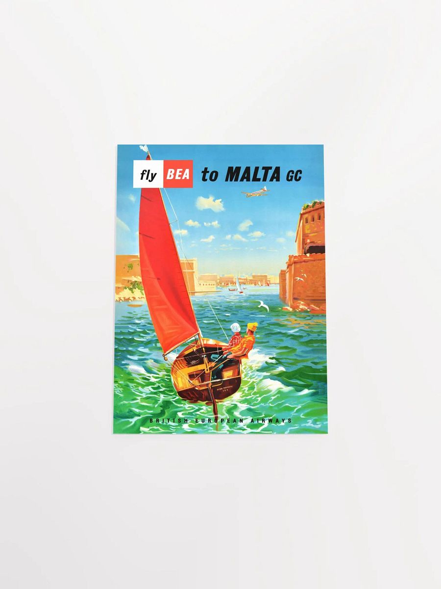 Fly to Malta, BEA, 1950s — retro travel poster, vintage travel print, retro travel wall art, retro wall art, travel wall decor product image (9)